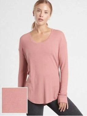 Athleta Cloudlight Ribbed Stratus Mauve Pink Long Sleeve T-Shirt Large